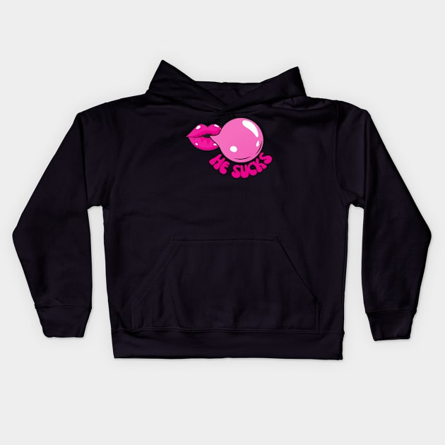 He sucks pink pop art Kids Hoodie by Asilynn